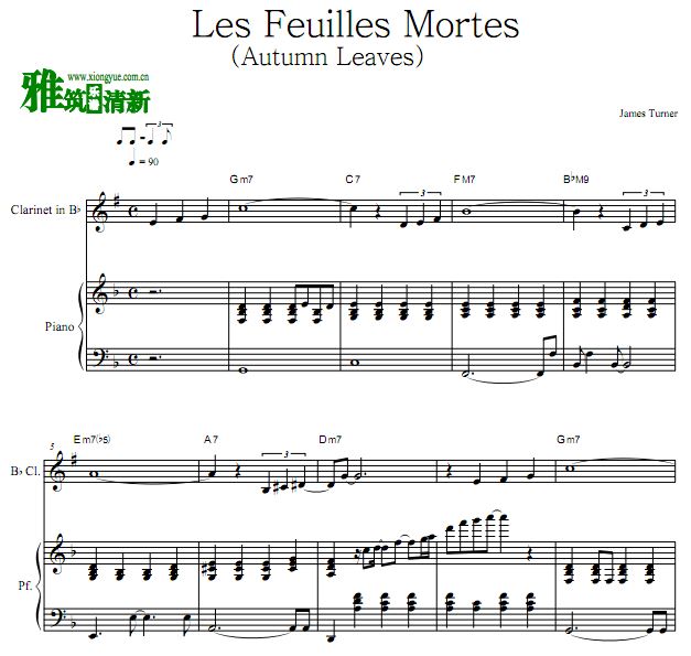 James Turner - Les Feuilles Mortes单簧管钢琴合奏谱