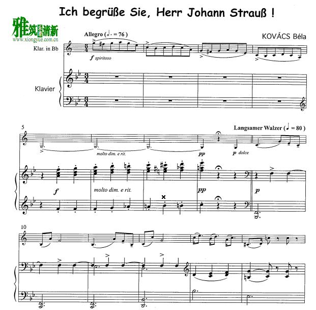 Kovacs Bela – Ich begrube Sie, Herr Johann Strauss单簧管钢琴伴奏谱