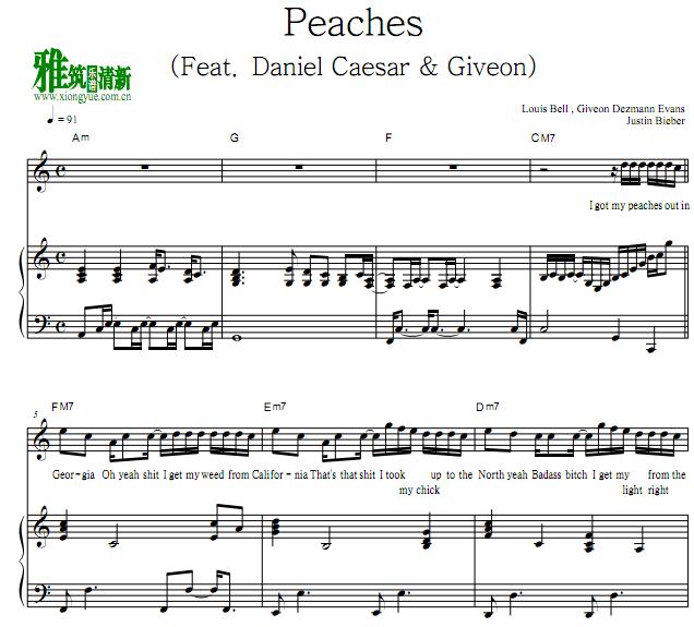 Justin Bieber - Peaches钢琴伴奏谱