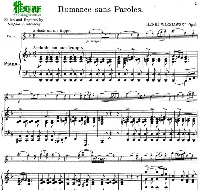 维尼亚夫斯基  浪漫誓言与优雅的回旋曲 小提琴钢琴伴奏谱