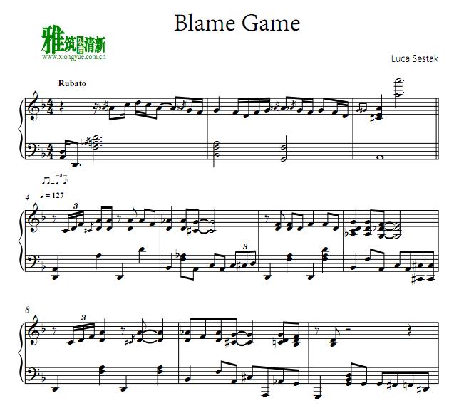 Luca Sestak - Blame Game钢琴谱