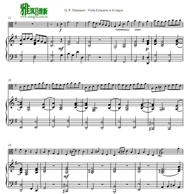 telemann 中提琴G大调协奏曲第四乐章钢琴伴奏谱