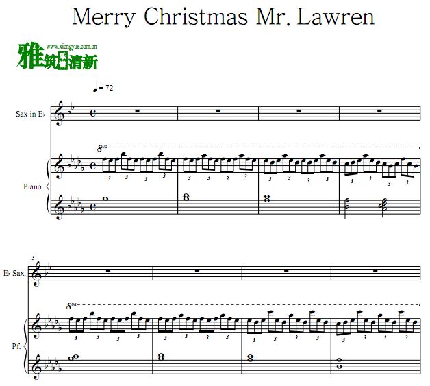 圣诞快乐劳伦斯先生降E萨克斯谱 钢琴伴奏谱