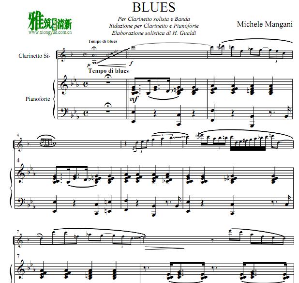 曼加尼 blues 单簧管钢琴伴奏谱