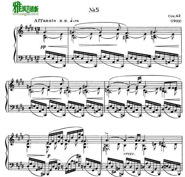 斯克里亚宾练习曲 Op.42 No.5钢琴谱