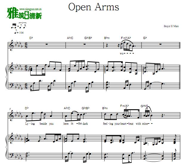 Boyz II Men - Open Arms钢琴弹唱谱 正谱