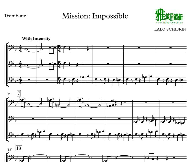 碟中谍Mission Impossible长号三重奏谱