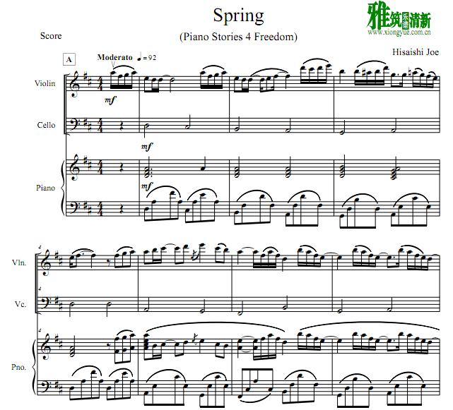 久石让 spring 小提琴大提琴钢琴谱