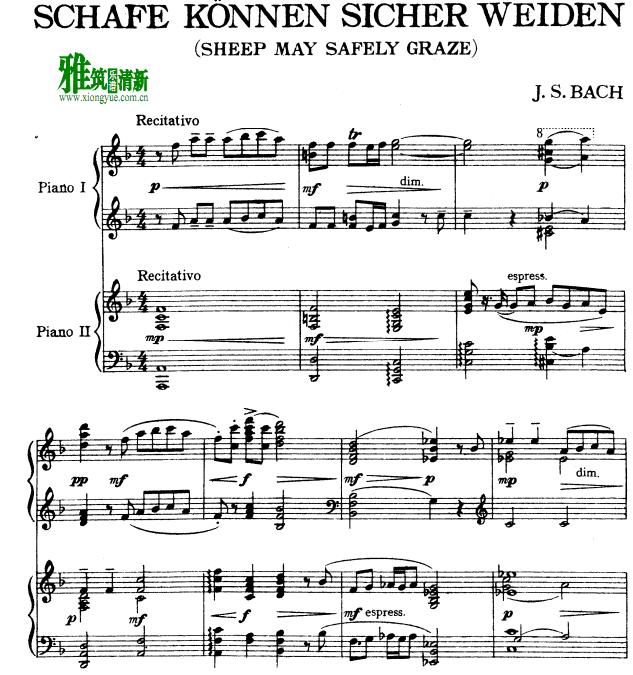 Sheep May Safely Graze羊儿安静的吃草双钢琴谱