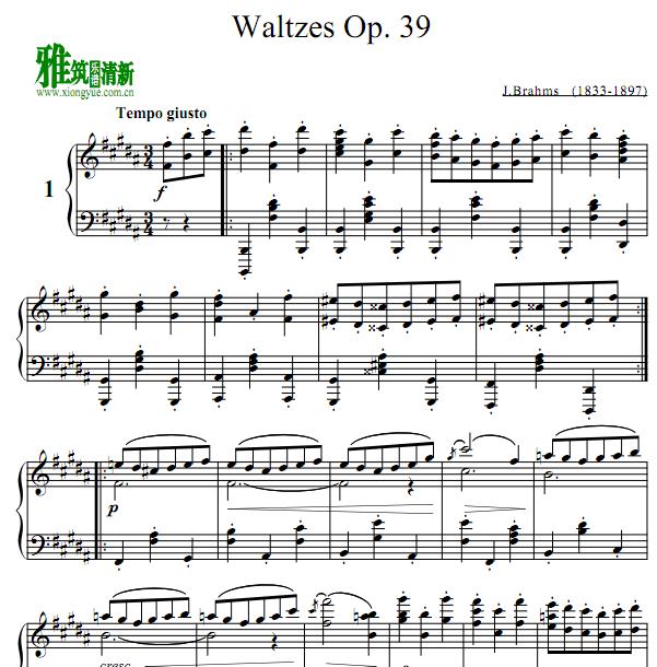 勃拉姆斯Brahms Waltzes Op. 39钢琴谱