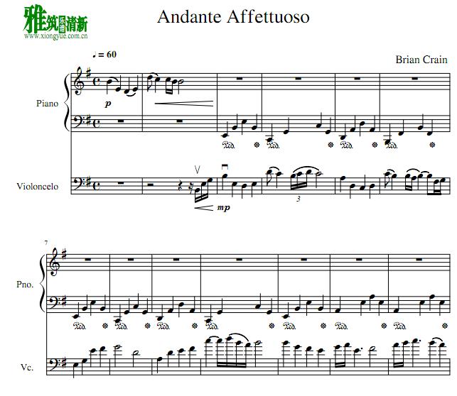 Brian Crain - Andante Affettuoso钢琴大提琴重奏谱