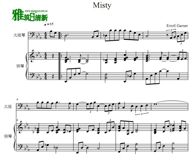 Erroll Garner - Misty大提琴钢琴合奏谱