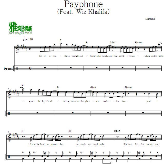Maroon5 - Payphone 鼓谱