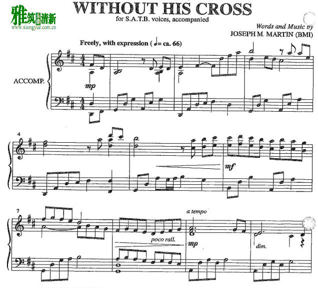 Without His Cross 四声部合唱钢琴伴奏谱