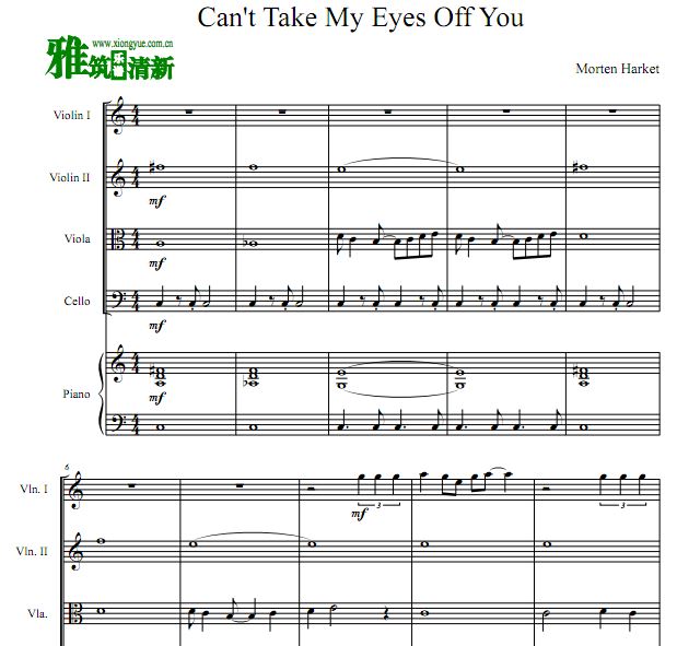 Can't Take My Eyes Off You 弦乐四重奏钢琴伴奏谱