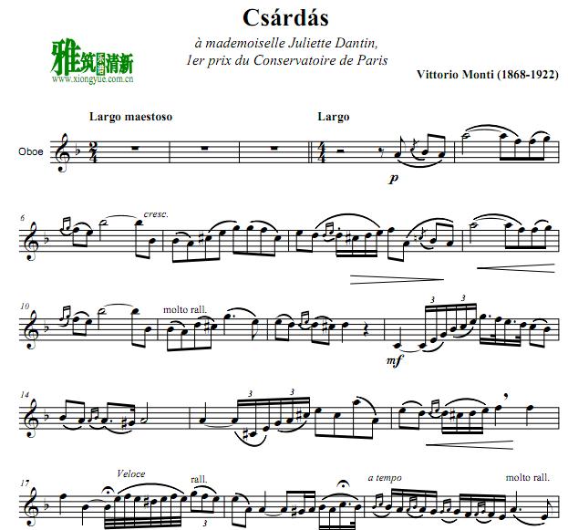 查尔达什舞曲 双簧管谱