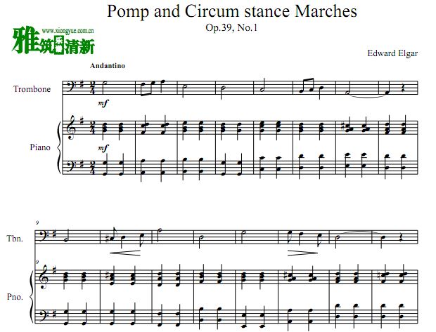 埃尔加 威风堂堂进行曲长号钢琴谱