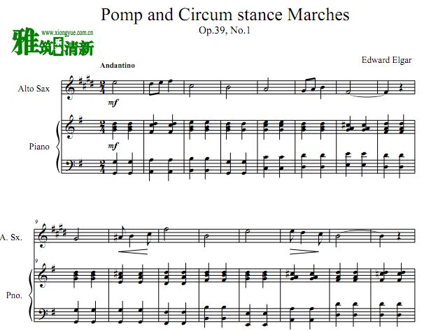 埃尔加 威风堂堂进行曲中音萨克斯谱 钢琴伴奏谱