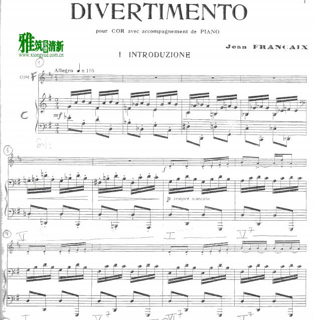 Jean Francaix - Divertimento 圆号钢琴伴奏谱