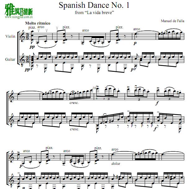 Falla Spanish Dance No. 1西班牙舞蹈 小提琴吉他二重奏谱