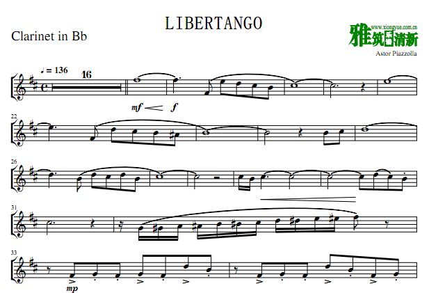 Libertango 自由探戈单簧管谱