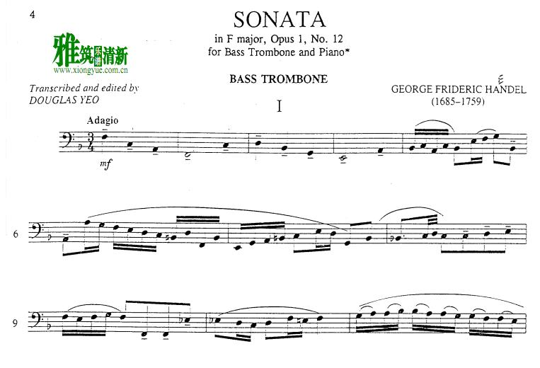 HANDEL SONATA IN F MAJOR.OPUSL.NO.12 FOR BASS TROMBONE ����������