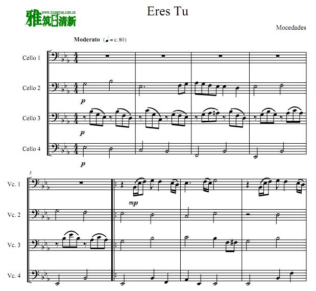 Mocedades - Eres Tú 就是你 大提琴四重奏谱
