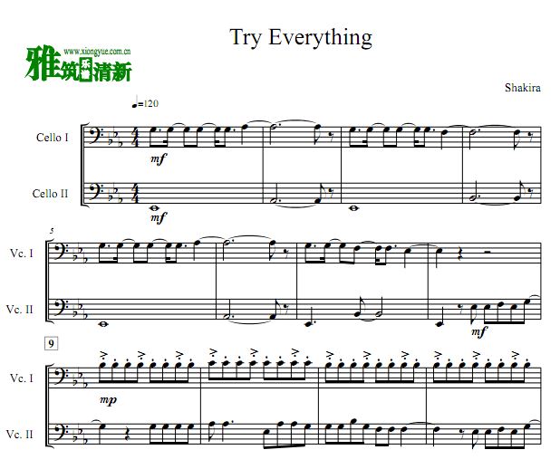 Try Everything 大提琴二重奏谱