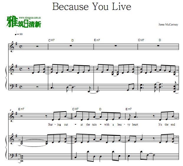 Jesse McCartney - Because You Live钢琴伴奏谱 正谱