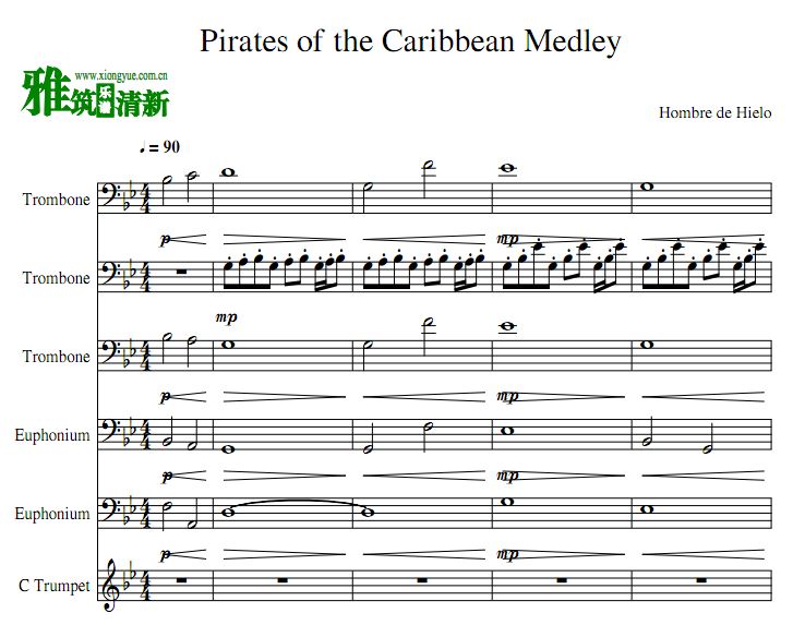 加勒比海盗串烧铜管六重奏谱