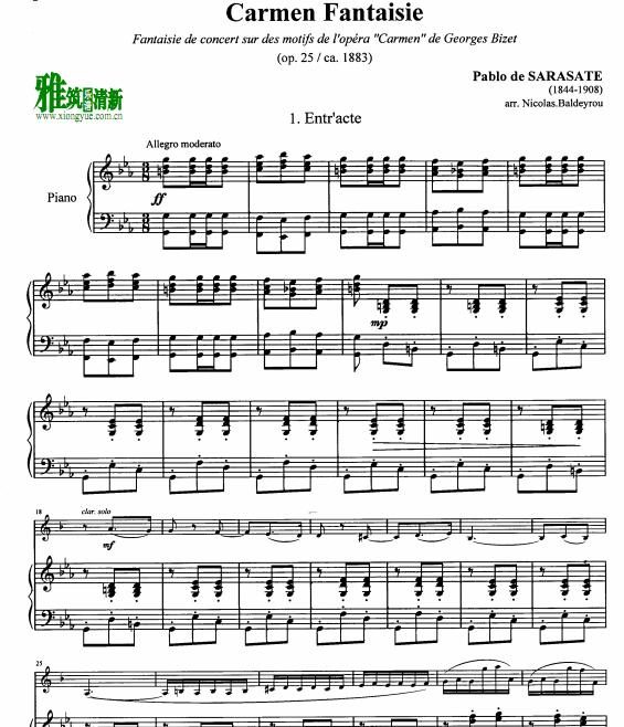 萨拉萨蒂 卡门幻想曲Carmen Fantasie单簧管钢琴伴奏谱
