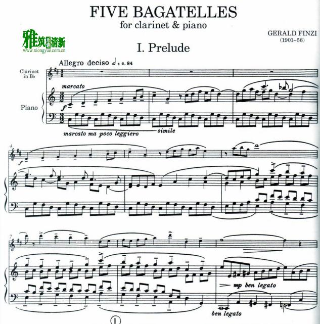 Gerald Finzi - Five Bagatelles Op.23 单簧管钢琴伴奏谱