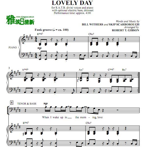 Lovely day 钢琴伴奏四声部合唱谱