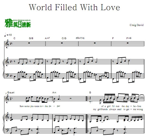 Craig David- World filled with Love 钢琴伴奏谱 歌谱