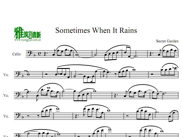 下雨的时候sometimes when it rains大提琴谱