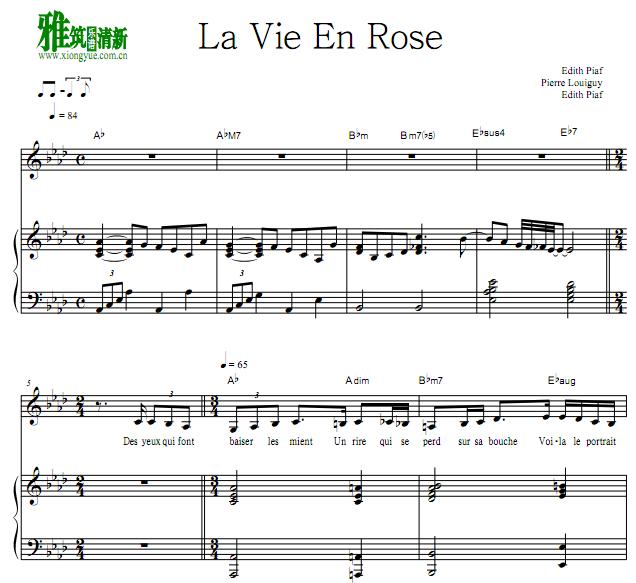Edith Piaf - La Vie En Rose钢琴伴奏谱