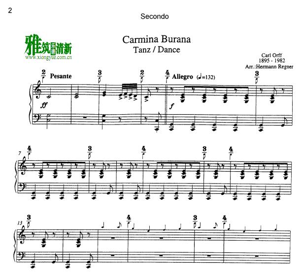 Orff奥尔夫 - 布兰诗歌 Carmina Burana四手联弹谱1