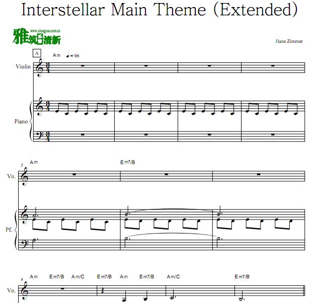 星际穿越主题曲小提琴钢琴合奏谱