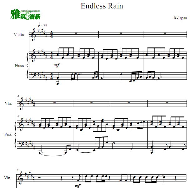 X-Japan - Endless rain小提琴谱 钢琴伴奏谱