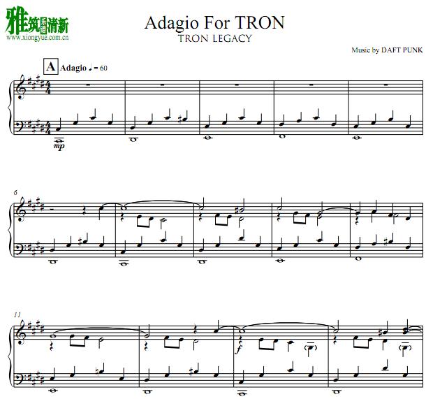 TRON LEGACY创战纪 - adagio for tron钢琴谱