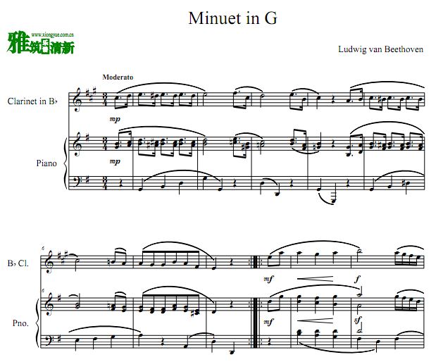 贝多芬 G大调小步舞曲单簧管钢琴二重奏谱
