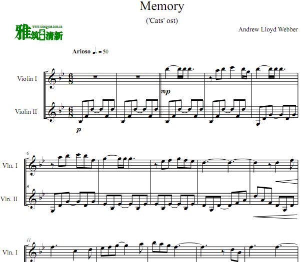 音乐剧猫 - Memory 小提琴二重奏谱