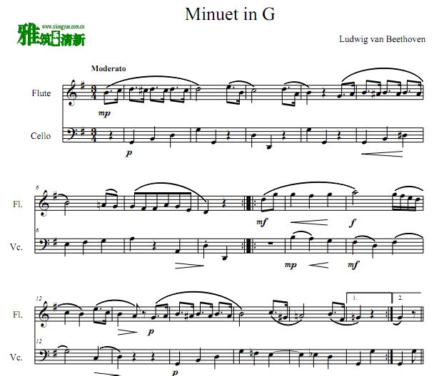 贝多芬 G大调小步舞曲长笛大提琴合奏谱