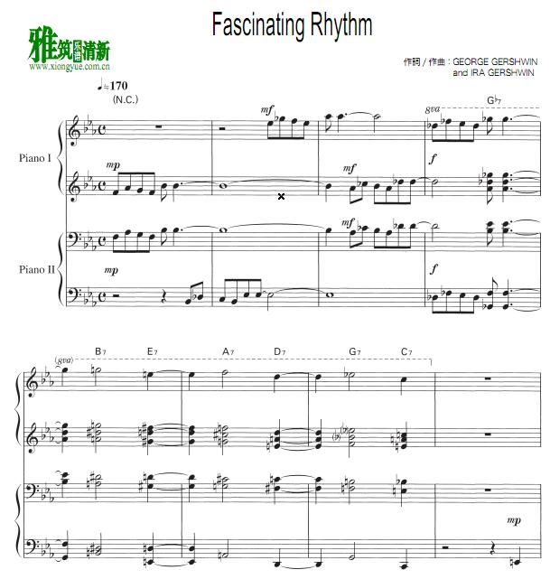 格什温 迷人的节奏 Fascinating Rhythm 四手联弹谱