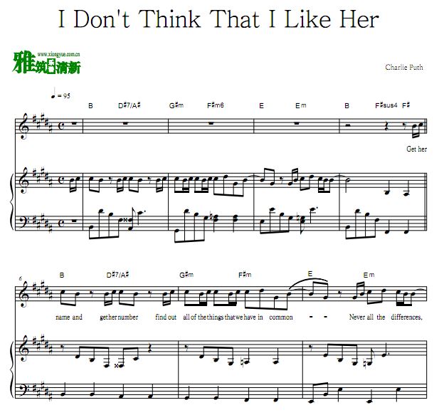 查理·普斯 I Don't Think That I Like Her钢琴谱