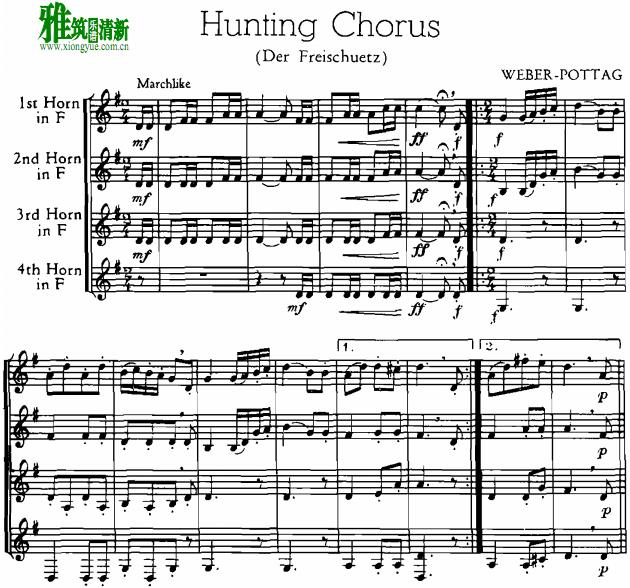猎人合唱 圆号四重奏谱