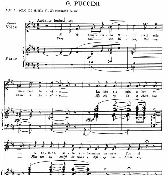 Puccini 我的名字叫咪咪 Si,Mi chiamano Mimi钢琴伴奏谱
