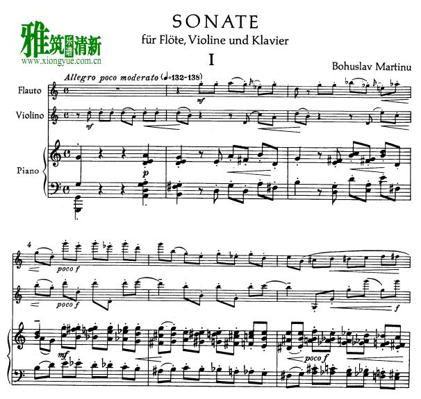 Sonata for Flute, Violin and Piano 马尔蒂努 奏鸣曲 长笛小提琴钢琴谱