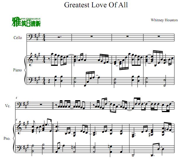 Greatest Love Of All 大提琴谱 钢琴伴奏谱