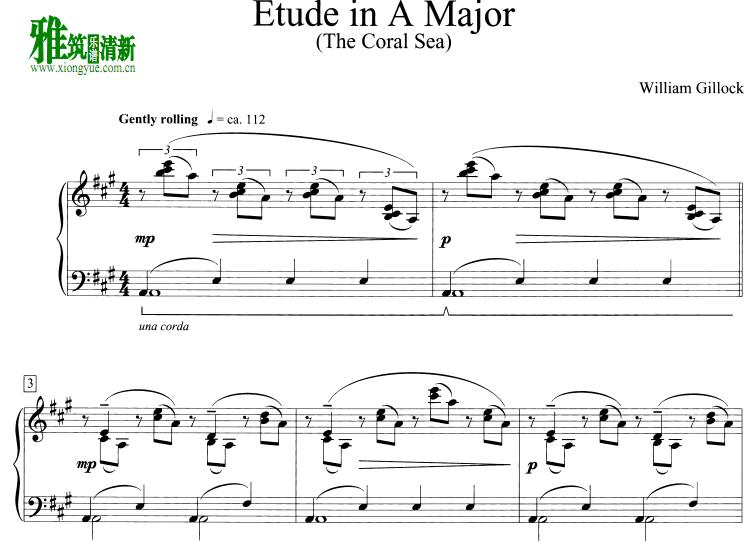 William Gillock - Etude in A Major The Coral Sea Piano Sheet